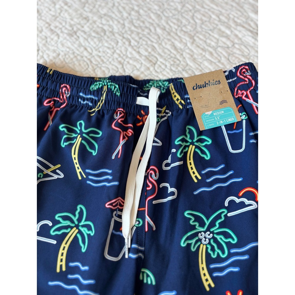 Chubbies Mens The Neon Lights 5.5 Inseam Swim Trunks Navy Blue Size Medium - Picture 3 of 6